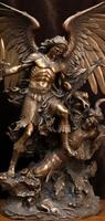 Archangel Michael fighting with devil statue photo