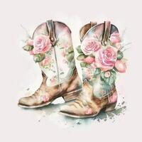 Cowboy cute boots with flower design photo