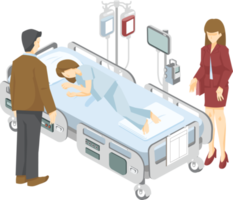 paziente su il ospedale letto e medico visitatore grafico png illustrazione