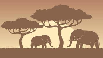 elephant silhouettes on sunset vector