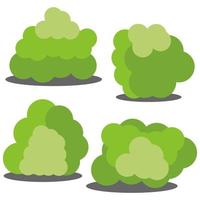 Set of four different cartoon green bushes isolated on white background. Vector illustration