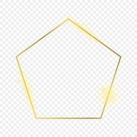 Gold glowing pentagon shape frame isolated on background. Shiny frame with glowing effects. Vector illustration.