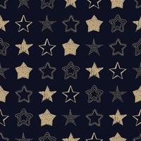 Seamless background of doodle stars. Hand drawn stars on black background. Vector illustration