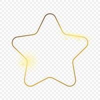 Gold glowing rounded star shape frame isolated on background. Shiny frame with glowing effects. Vector illustration.