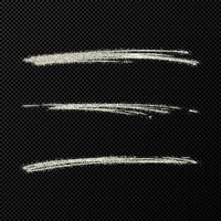 Abstract shiny confetti glittering waves. Set of three hand drawn brush silver strokes on black vector