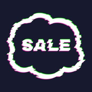 Distorted glitch sale banner with error effect on the edges and in text. Vector illustration.