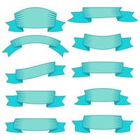 Set of ten blue ribbons and banners for web design. Great design element isolated on white background. Vector illustration.