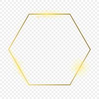 Gold glowing hexagon frame isolated on background. Shiny frame with glowing effects. Vector illustration.