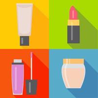 Set of four makeup items in flat style with shadow. Vector illustration.