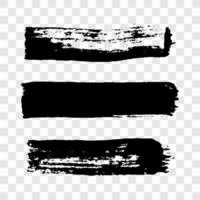 Black grunge brush strokes. Set of three painted brush ink stripes. Ink spot isolated on background. Vector illustration