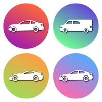 Set of four white cars in circle with modern gradient and shadow. Vector illustration