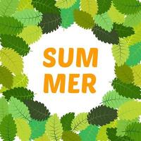 Background with summer leaves with inscription summer in the center. Vector illustration.