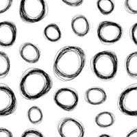 Seamless pattern with black sketch hand drawn pencil scribble ellipse shape on white background. Abstract grunge texture. Vector illustration