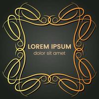 A square golden monogram element on a dark background. Vector illustration.