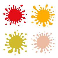 Set of Four Multicolored Hand Drawn Paint Splashes with small splashes and shadows. Vector illustration