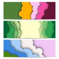 Set of three abstract Background with Paper Cut shapes banner design. Vector illustration.