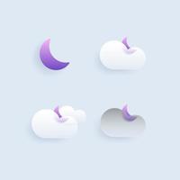 Set of different weather icons. Cloud, rain,moon, lightning,sonwflake. Vector illustration