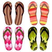 Set of Beach Slippers. Colorful Summer Flip Flops Over White Background vector