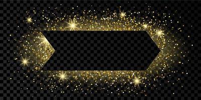 Golden arrow frame with glitter, sparkles and flares on dark vector