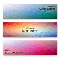 Set of three multi colored banners in low poly art style. Background with place for your text. Vector illustration