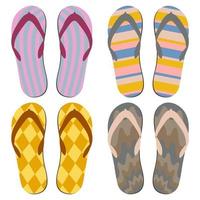 Set of Beach Slippers. Colorful Summer Flip Flops Over White Background vector