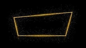 Golden frame with glitter, sparkles and flares on dark background. Empty luxury backdrop. Vector illustration.