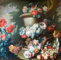 Old baroque flowers painting - vintage style aged decoration. photo