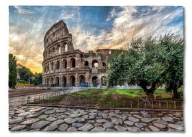 Italy, Rome - Sunset behind the Colosseum, the most famous Roman landmark sightseeing. photo