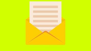 öppning kuvert med papper brev animering grön skärm. sändning och motta e-post meddelande nyhetsbrev kampanj. inkommande utgående e-post text meddelande. post låda papper avslöja dialog konversation. video