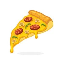 Pizza slice with melted cheese pepperoni and mushrooms vector