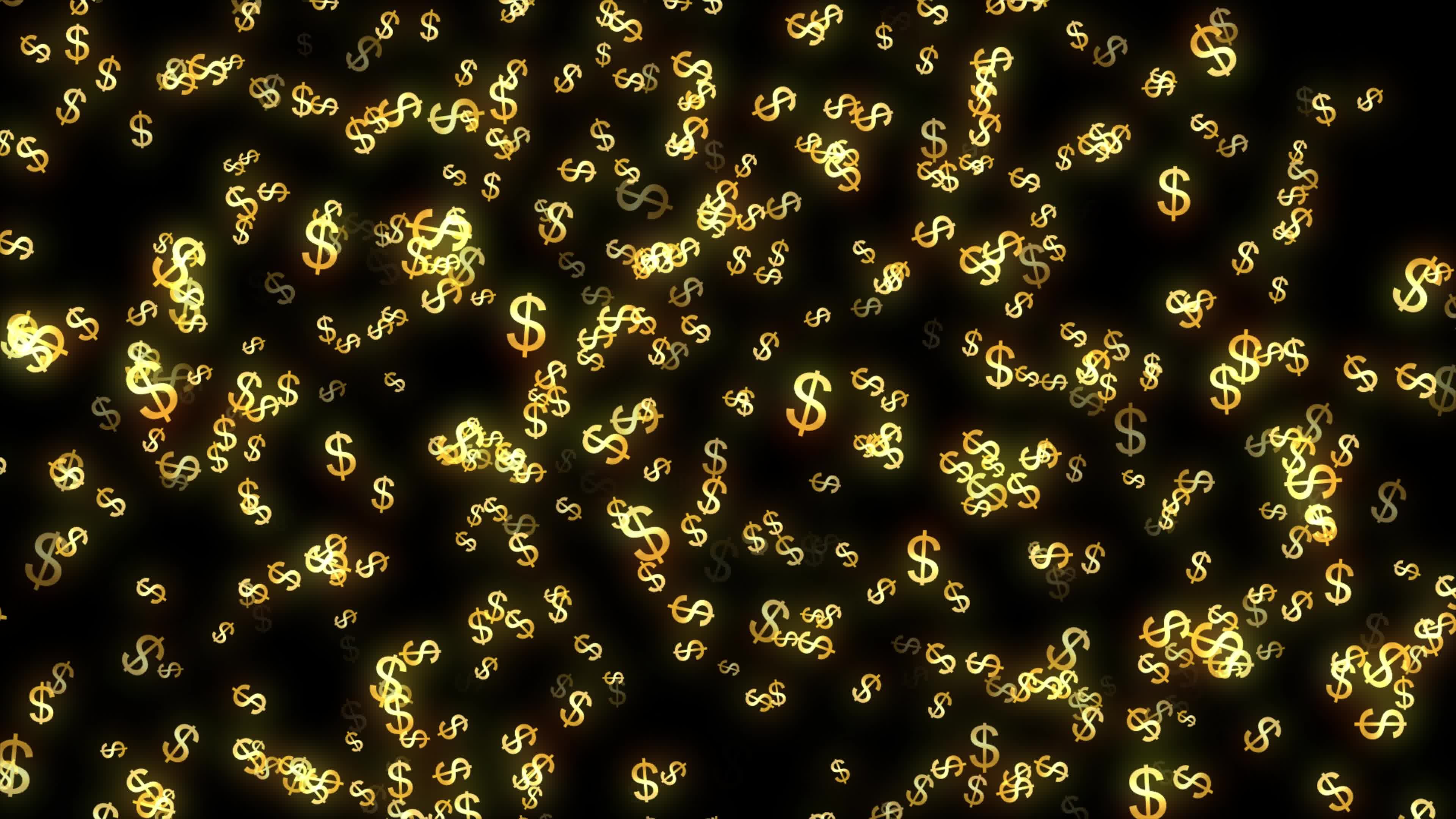 Dollar Sign Falling Background. Golden 3d Dollar Sign Falling. Money
