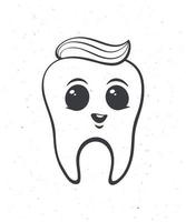 Happy smiling healthy baby human tooth with eyes and toothpaste. Outline. Vector illustration. Symbol of somatology and oral hygiene. Hand drawn sketch. Isolated white background