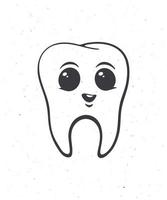 Happy smiling healthy baby human tooth with eyes. Outline. Vector illustration. Symbol of somatology and oral hygiene. Hand drawn sketch. Isolated white background
