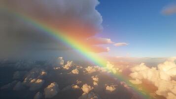 Rainbow in Blue sky with cloud. Beautiful landscape with multi colored with rainbow. . photo