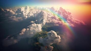 Rainbow in Blue sky with cloud. Beautiful landscape with multi colored with rainbow. . photo