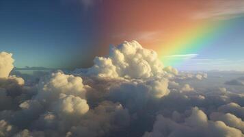 arco iris en azul cielo con nube. hermosa paisaje con multi de colores con arcoíris. generativo ai. foto