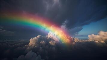 arco iris en azul cielo con nube. hermosa paisaje con multi de colores con arcoíris. generativo ai. foto