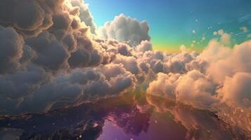 Rainbow in Blue sky with cloud. Beautiful landscape with multi colored with rainbow. . photo