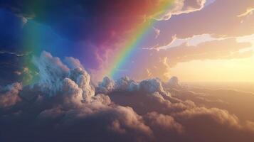 Rainbow in Blue sky with cloud. Beautiful landscape with multi colored with rainbow. . photo