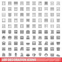 100 decoración íconos colocar, contorno estilo vector