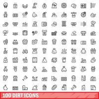 100 dirt icons set, outline style vector
