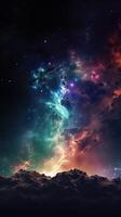 Abstract outer space endless nebula galaxy background. Large view of a colorful dark nebula in space. Cosmic background with bright shining stars, galaxies, and a deep universe. photo