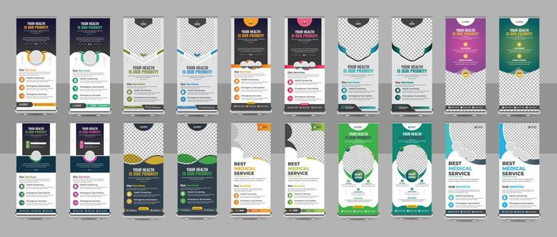 Medical Healthcare services roll up banner design bundle, or promotion, exhibition, printing, presentation layout and concept for hospital doctor clinic dental x standee banner template