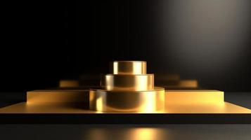 Abstract black background with gold podium for product presentation. 3d render photo