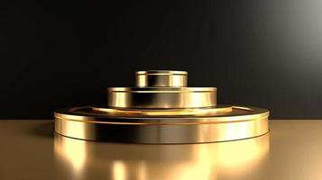 Abstract black background with gold podium for product presentation. 3d render photo