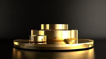 Abstract black background with gold podium for product presentation. 3d render photo