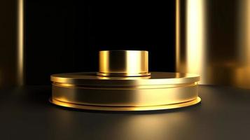 Abstract black background with gold podium for product presentation. 3d render photo