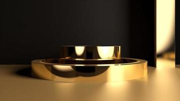 Abstract black background with gold podium for product presentation. 3d render photo