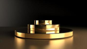 Abstract black background with gold podium for product presentation. 3d render photo