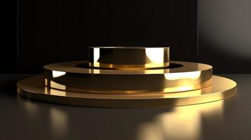 Abstract black background with gold podium for product presentation. 3d render photo